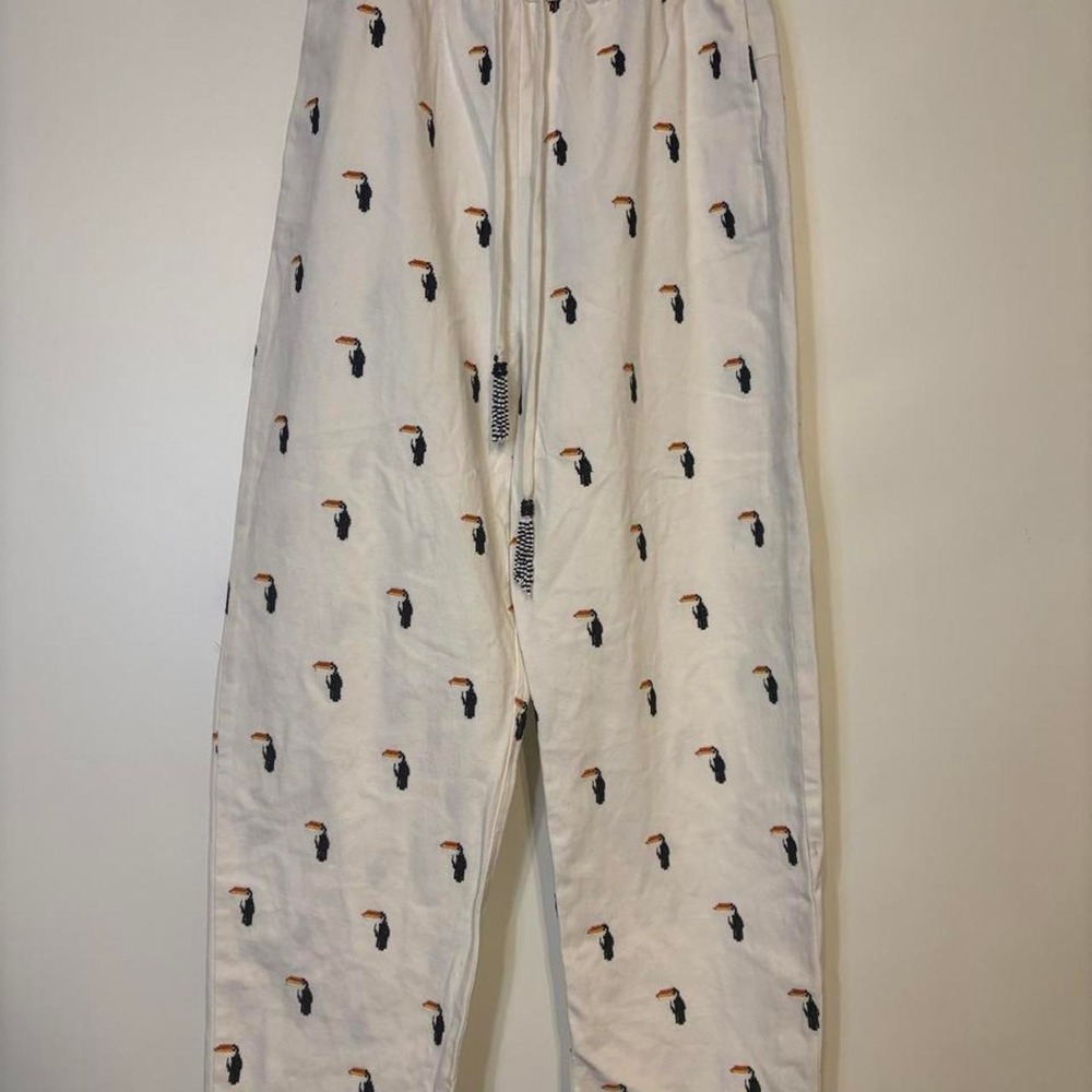 NWT FARM Rio Toucan Embroidered Beaded Drawstring Pants Size S Tropical Fashion